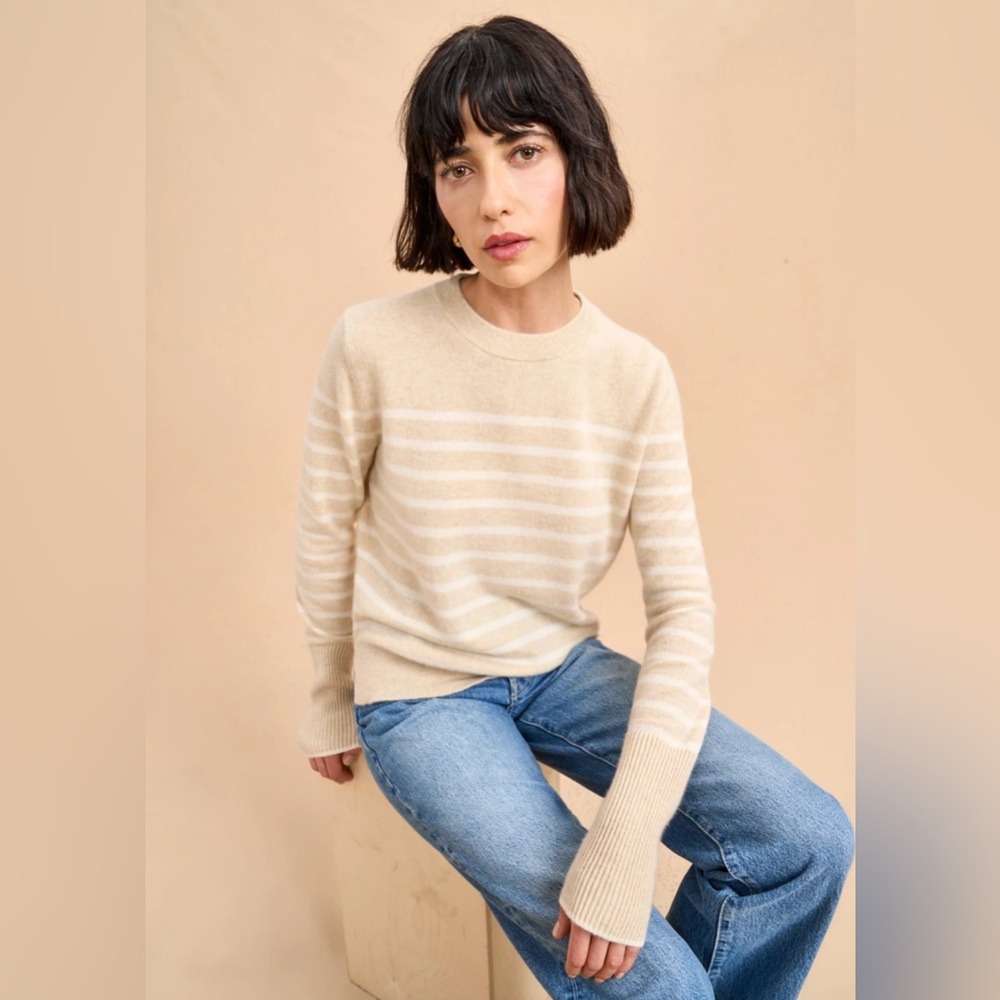 La Ligne NYC Striped Cream Sweater | Size Small | tan and cream color